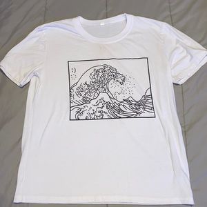 White tee shirt with wave graphic